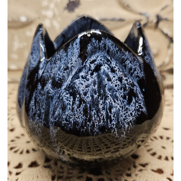 Stunning Signed Anna Van Briggle Pottery Vase Planter Black Tulip w/ Blue Accent - Picture 1 of 9